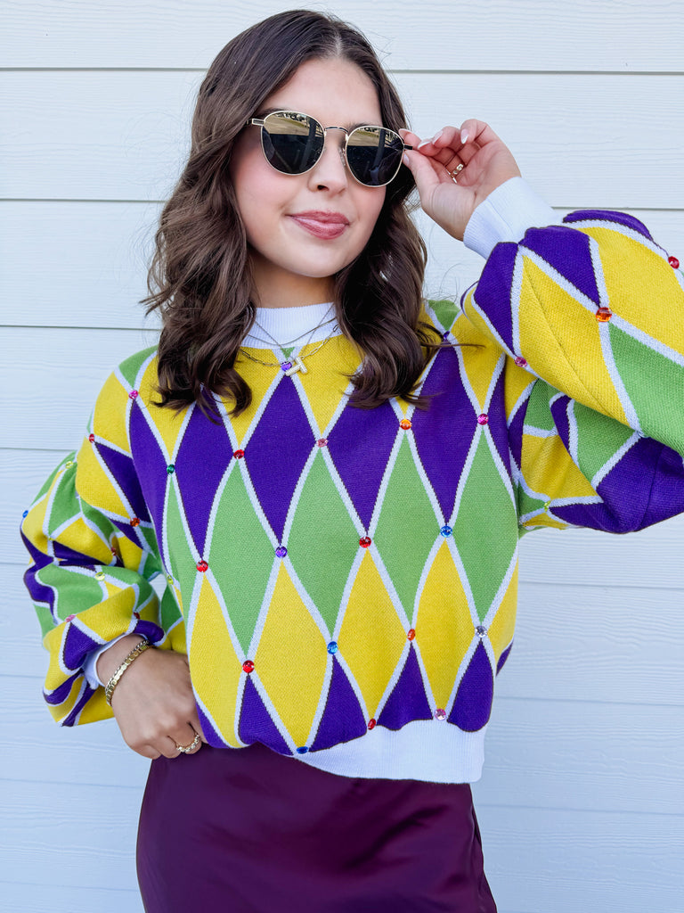 Queen Of Sparkles Mardi Gras Diamond Sweater