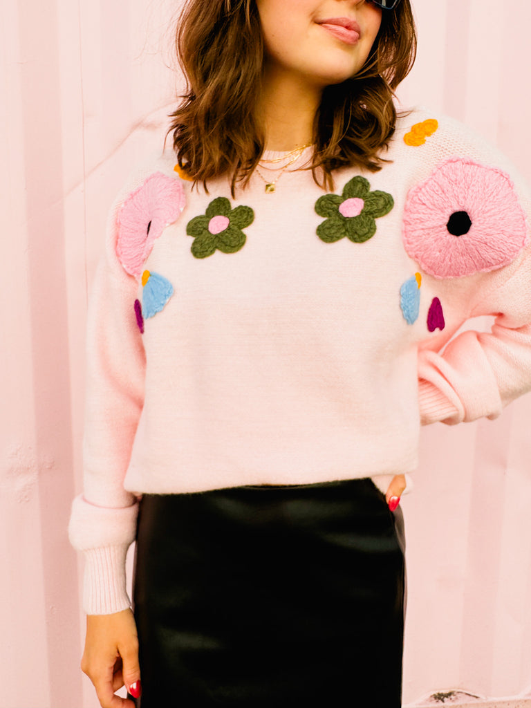 Such A Cutie Flower Embroidered Sweater