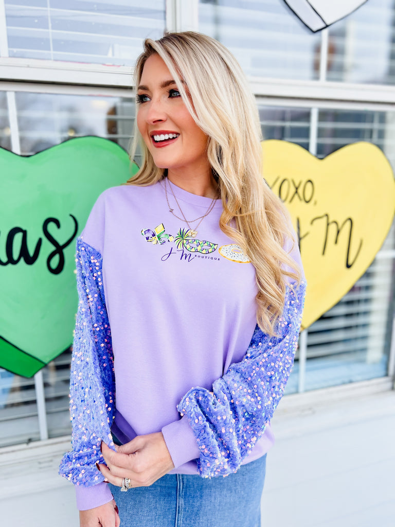 JM Mardi Gras Sequin Sleeve Sweatshirt