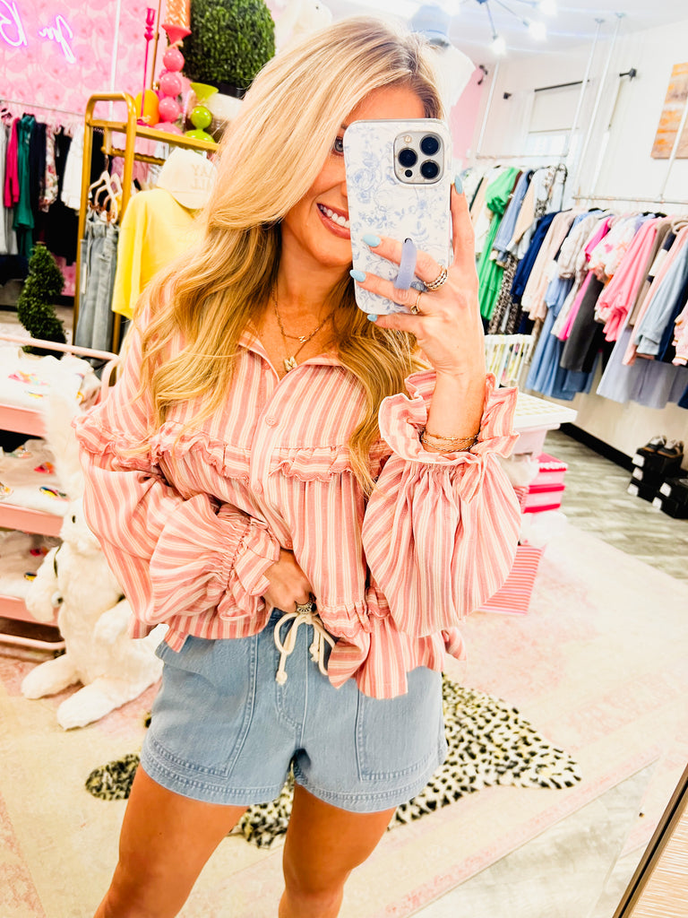 Cherish You Striped Ruffle Detail Top