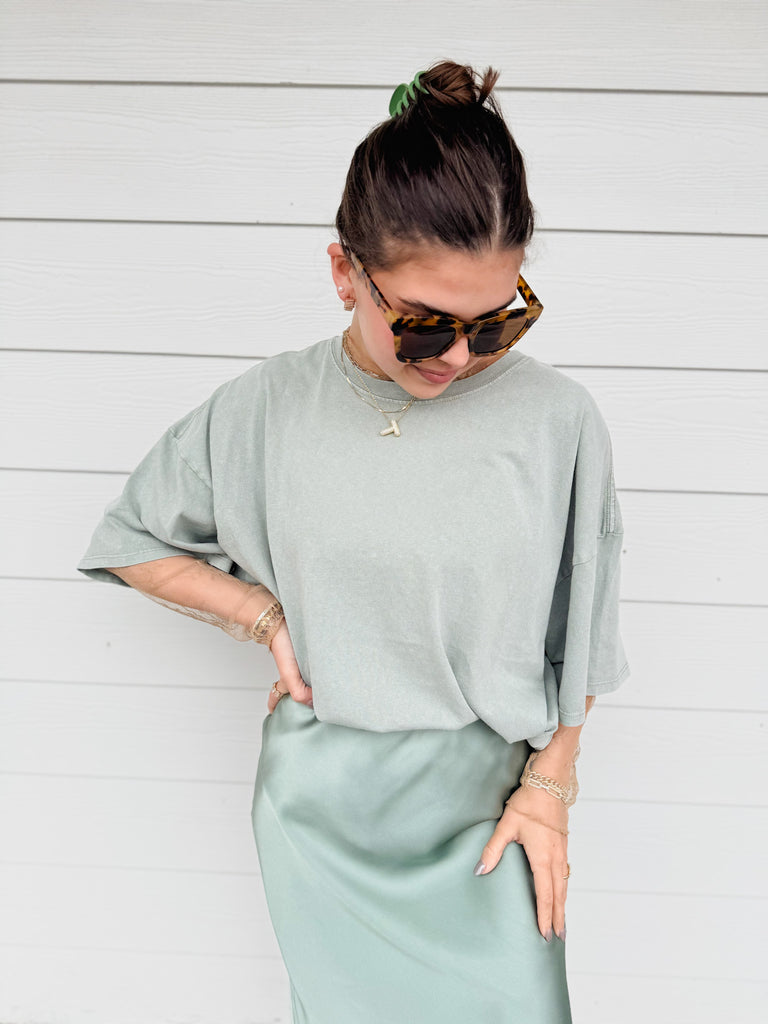 Casual Confidence Mineral Washed Tee - Sage Green