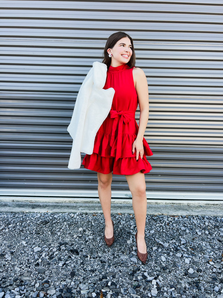 Red Haute Mock Neck Dress