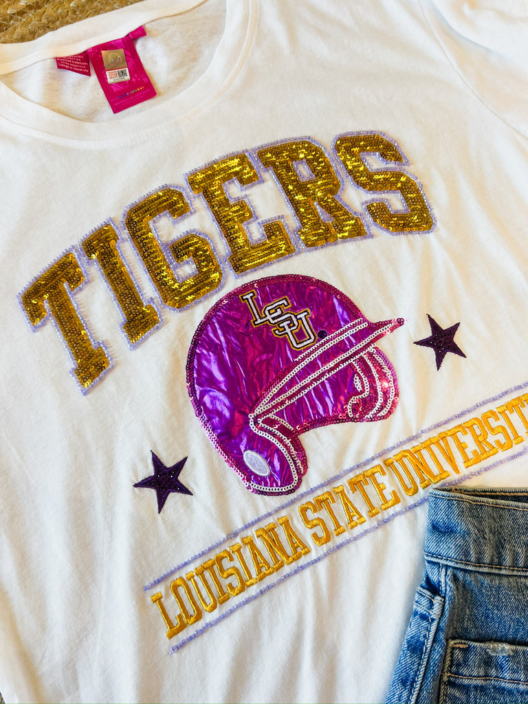 Queen Of Sparkles Licensed LSU Tigers Baseball Helmet Tee