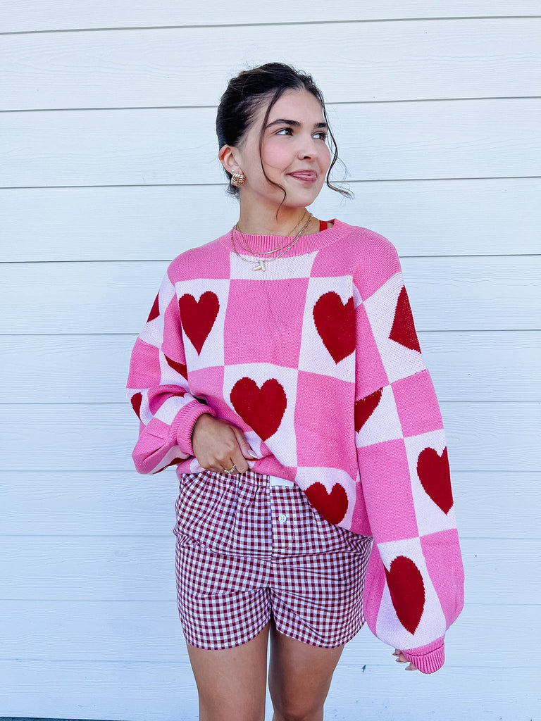 Best Match Checkered Heart Sweater