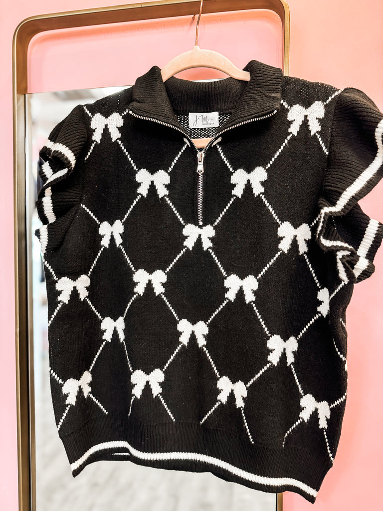 Pulling Heartstrings Bow Print Sweater