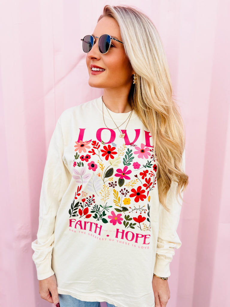 Love, Faith, Hope Floral Long Sleeve Tee