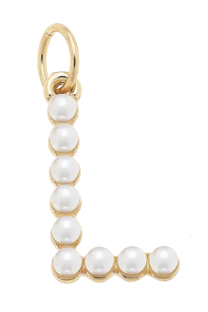 Pearl-Studded Letter "L" Charm in Ivory