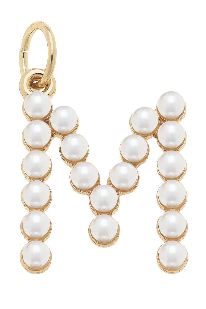 Pearl-Studded Letter "M" Charm in Ivory