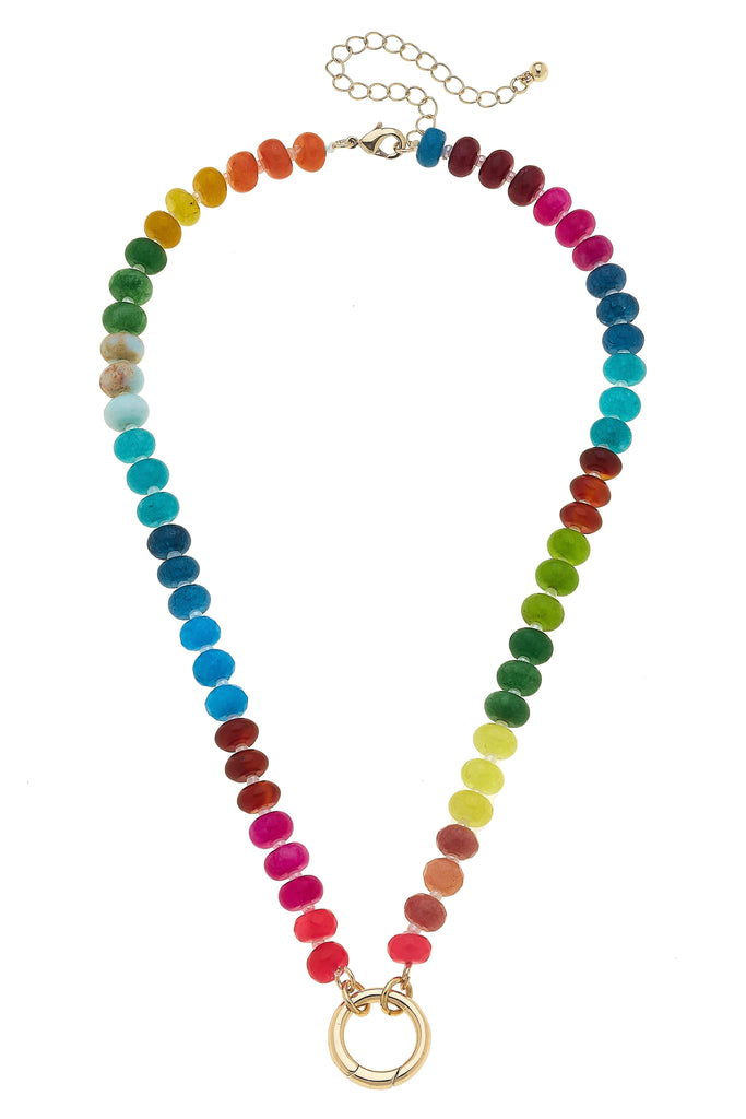 Lucy Gemstone Beaded Charm Necklace Base in Rainbow Multi