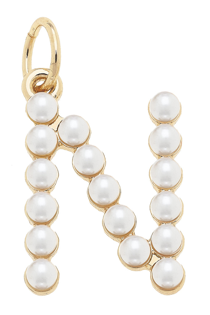 Pearl-Studded Letter "N" Charm in Ivory