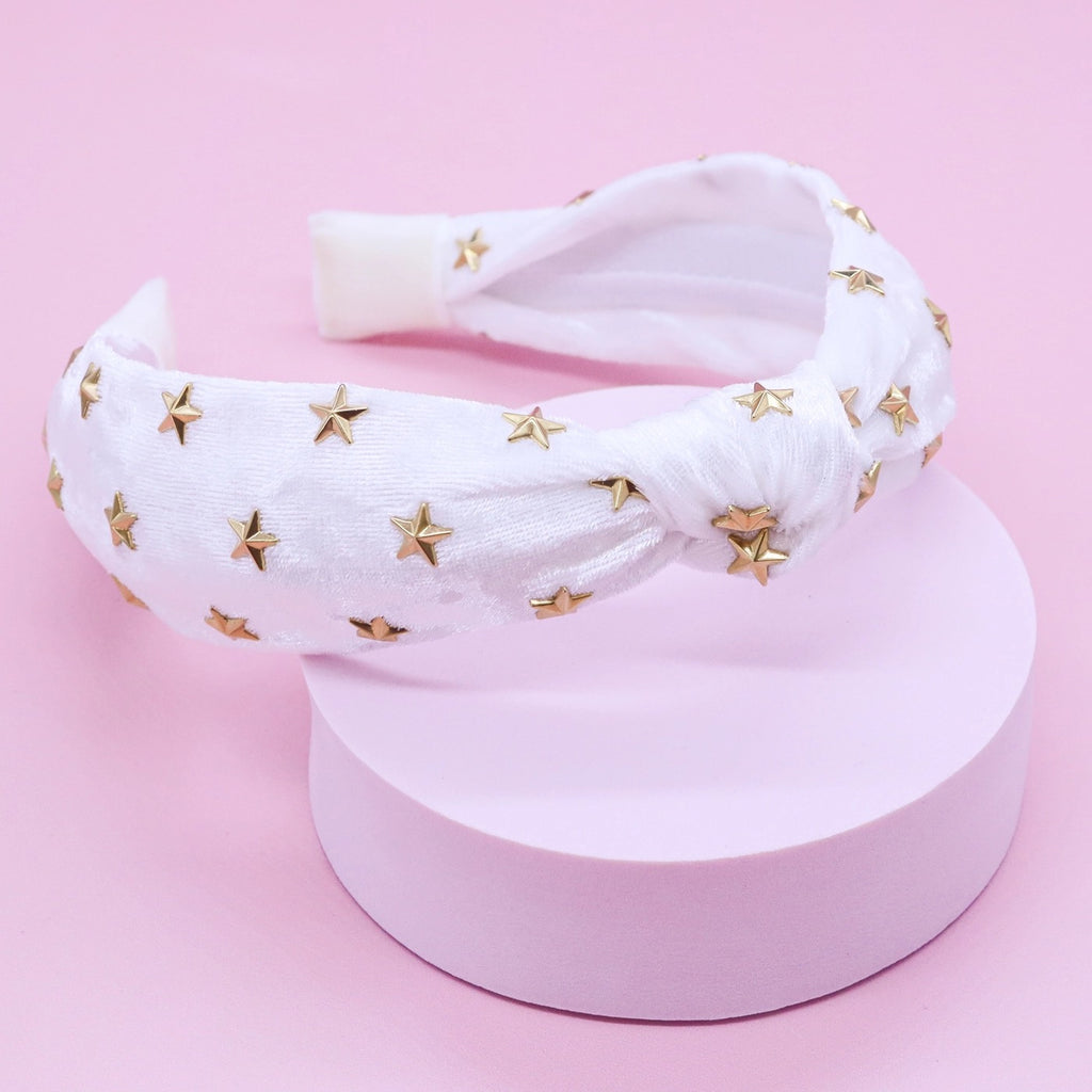 White Star Stud Velvet Knot Headband