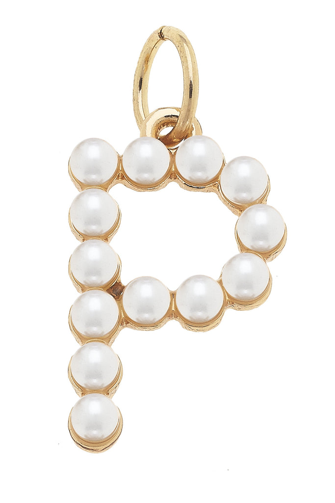 Pearl-Studded Letter "P" Charm in Ivory