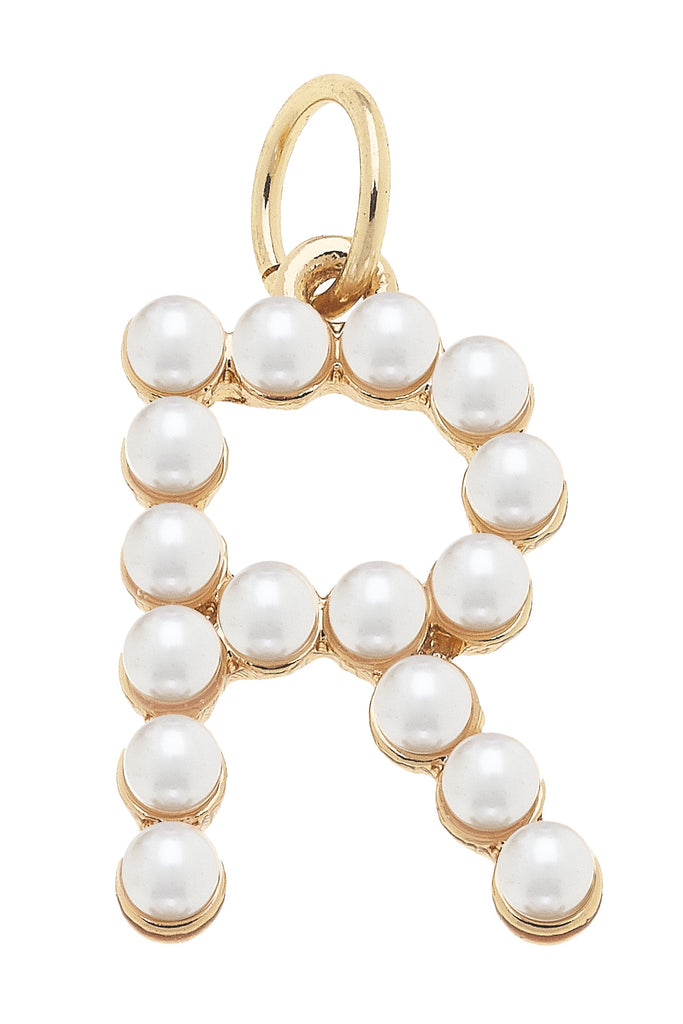 Pearl-Studded Letter "R" Charm in Ivory