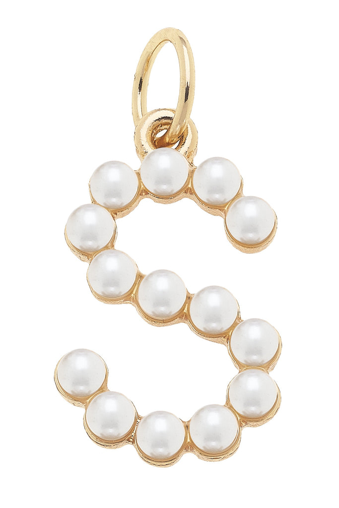 Pearl-Studded Letter "S" Charm in Ivory