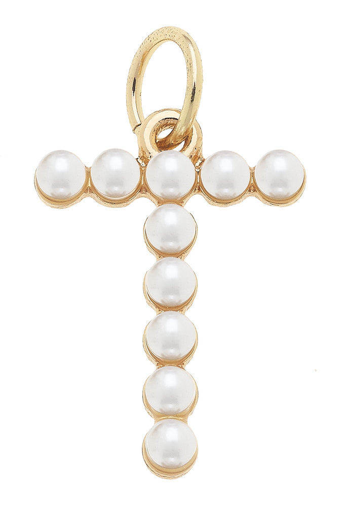 Pearl-Studded Letter "T" Charm in Ivory