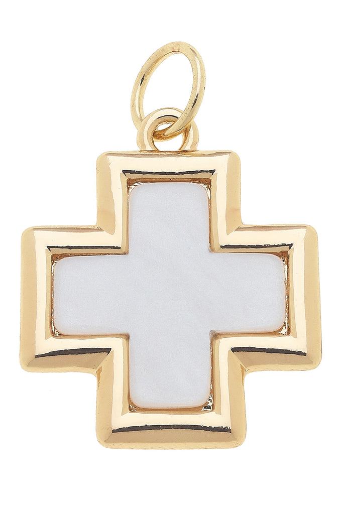 Cross Outline Charm in Mother of Pearl