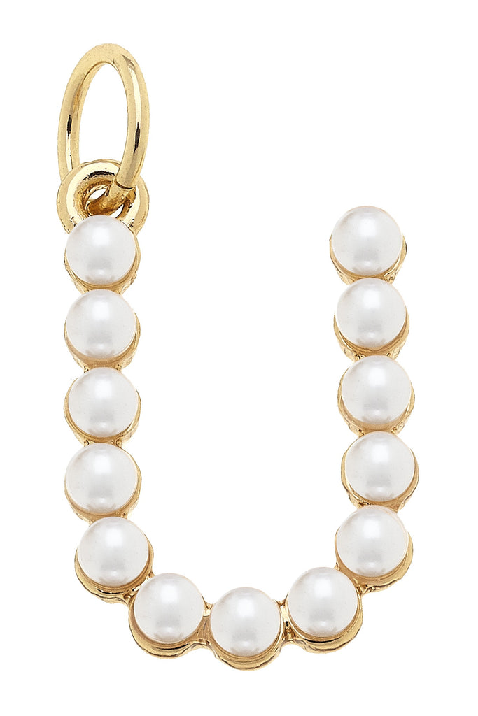 Pearl-Studded Letter "U" Charm in Ivory