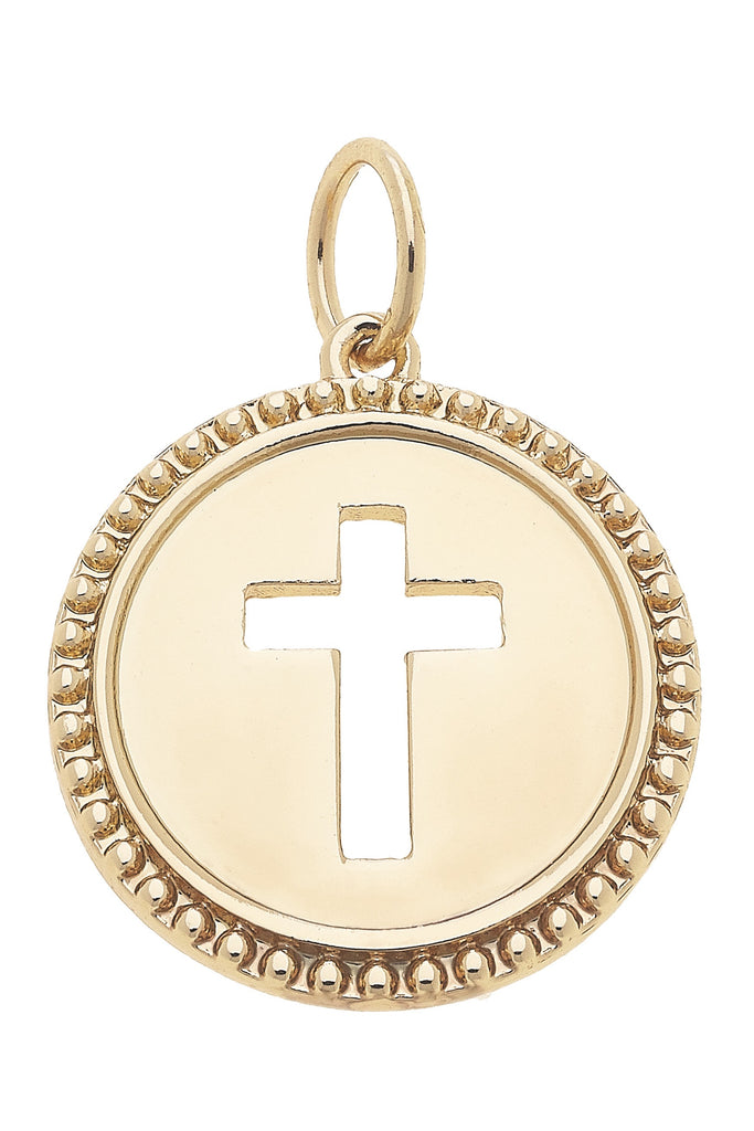 Cross Coin Charm in Shiny Gold