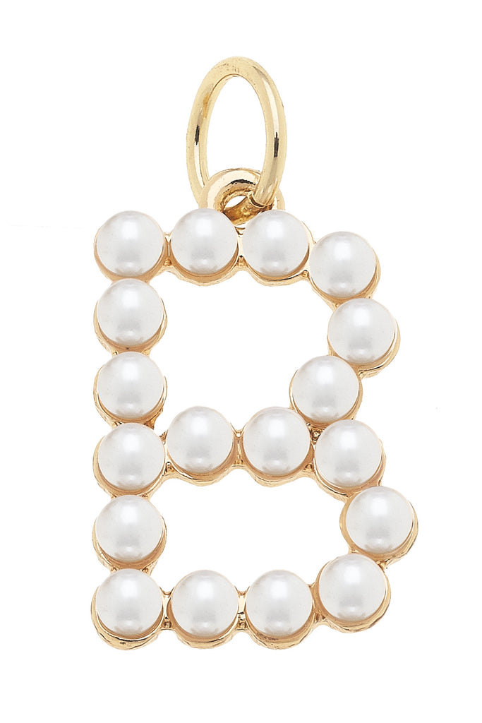 Pearl-Studded Letter "B" Charm in Ivory