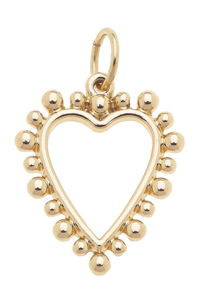 Studded Open Heart Charm in Shiny Gold