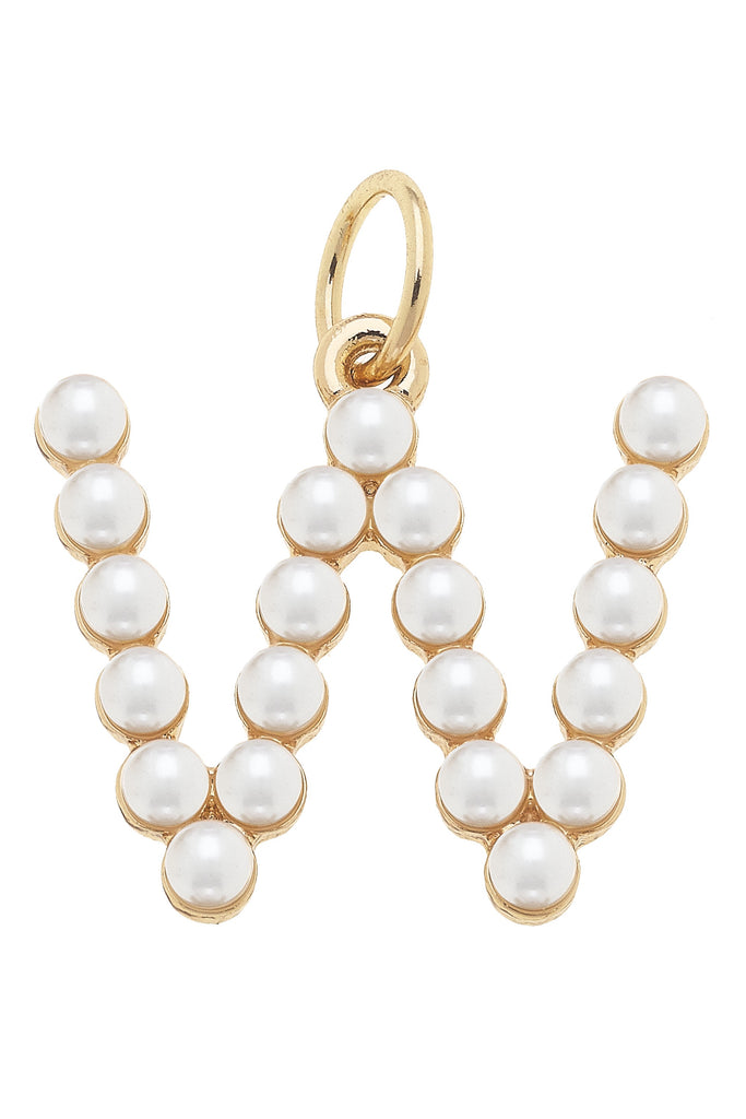 Pearl-Studded Letter "W" Charm in Ivory