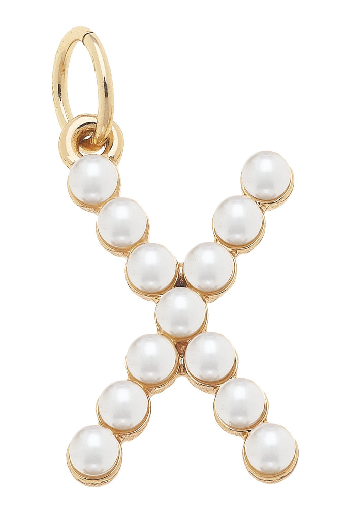 Pearl-Studded Letter "X" Charm in Ivory