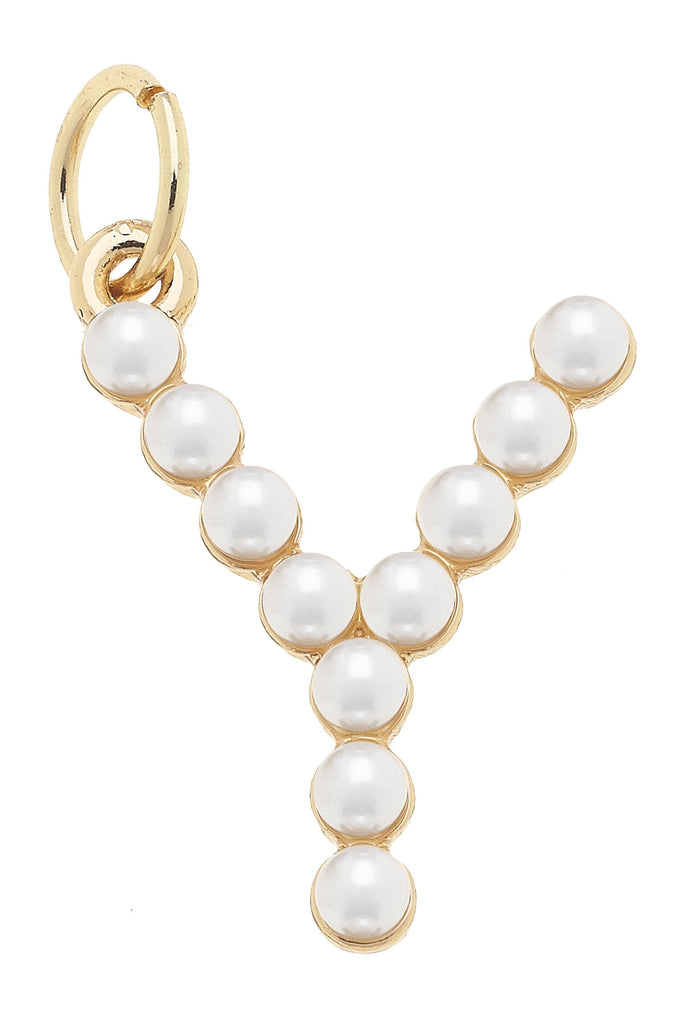 Pearl-Studded Letter "Y" Charm in Ivory