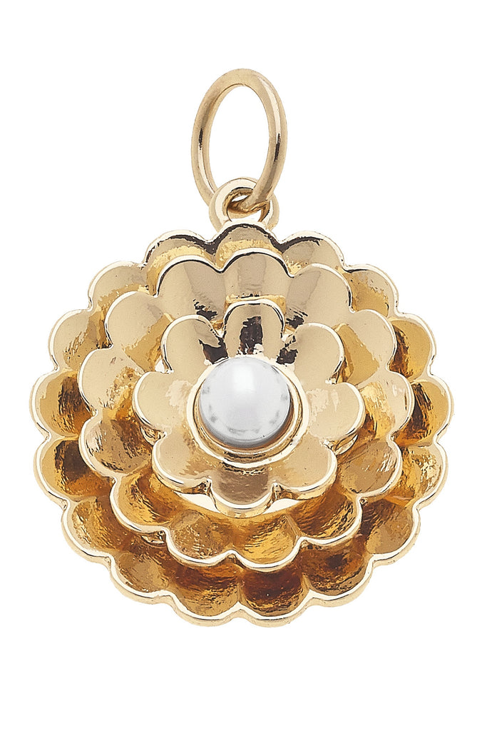 Layered Pearl Flower Charm in Shiny Gold