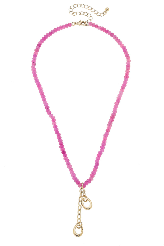 Lucy Gemstone Beaded Multi-Charm Necklace Base in Pink