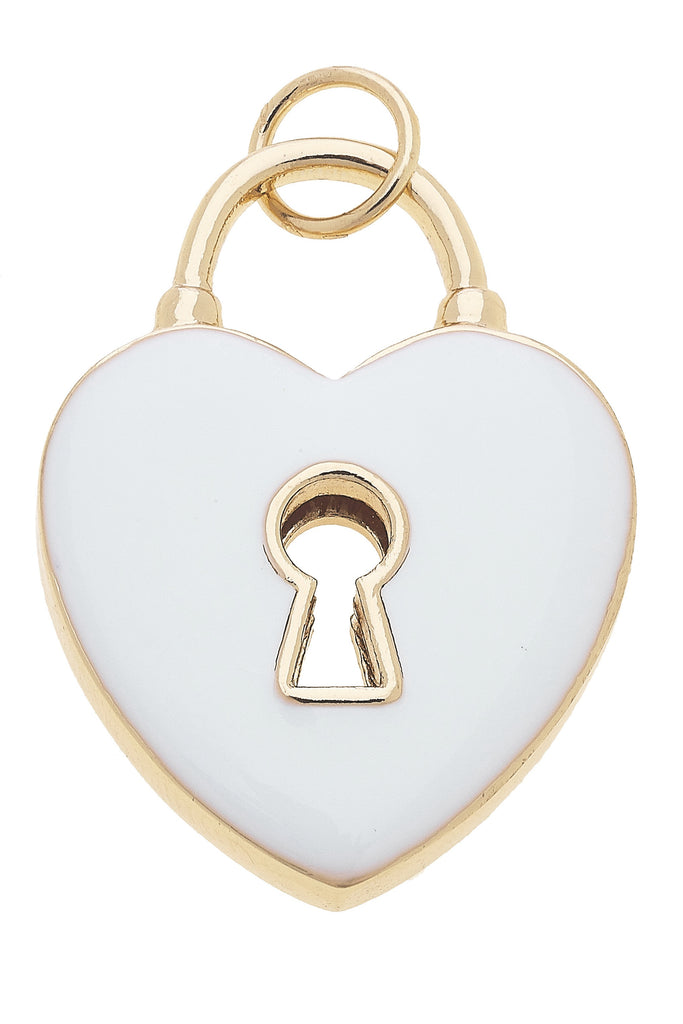 Heart Shaped Padlock Enamel Charm In White