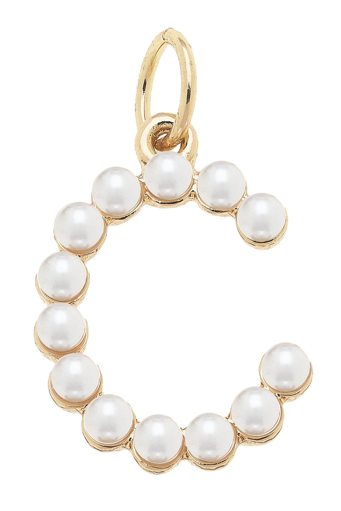 Pearl-Studded Letter "C" Charm in Ivory