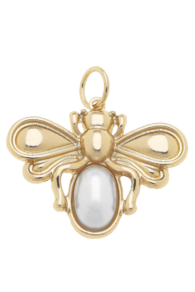 Pearl Bumble Bee Charm in Shiny Gold