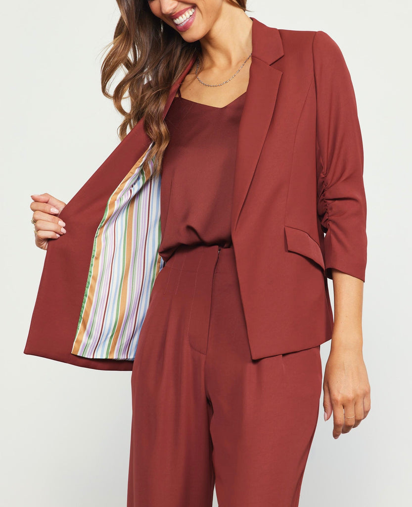 We Mean Business Shirred Sleeve Blazer - Chocolate