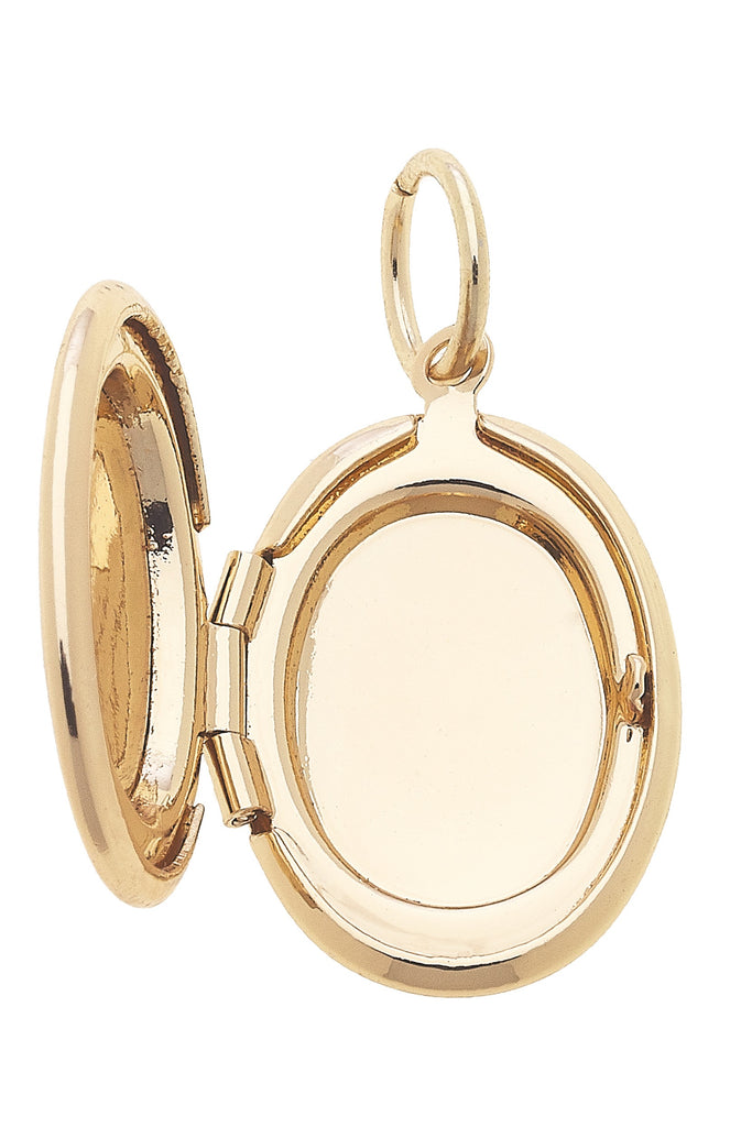 Oval Shaped Locket Charm in Shiny Gold