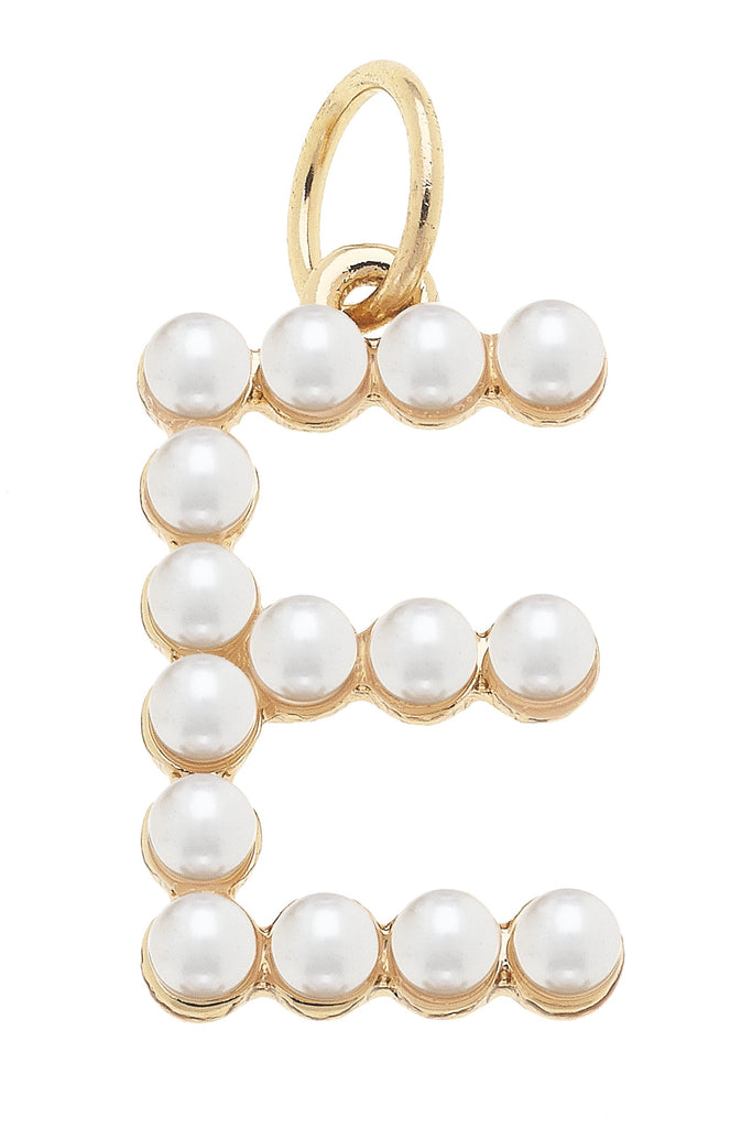 Pearl-Studded Letter "E" Charm in Ivory