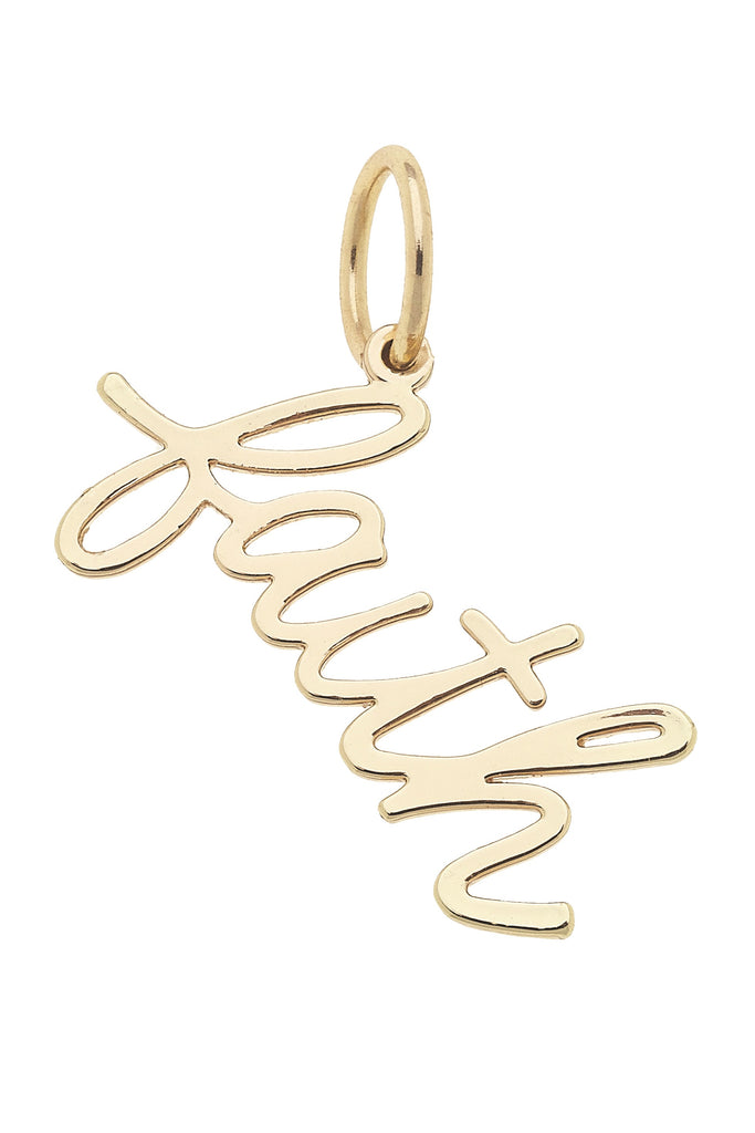 Faith Cursive Script Charm in Shiny Gold