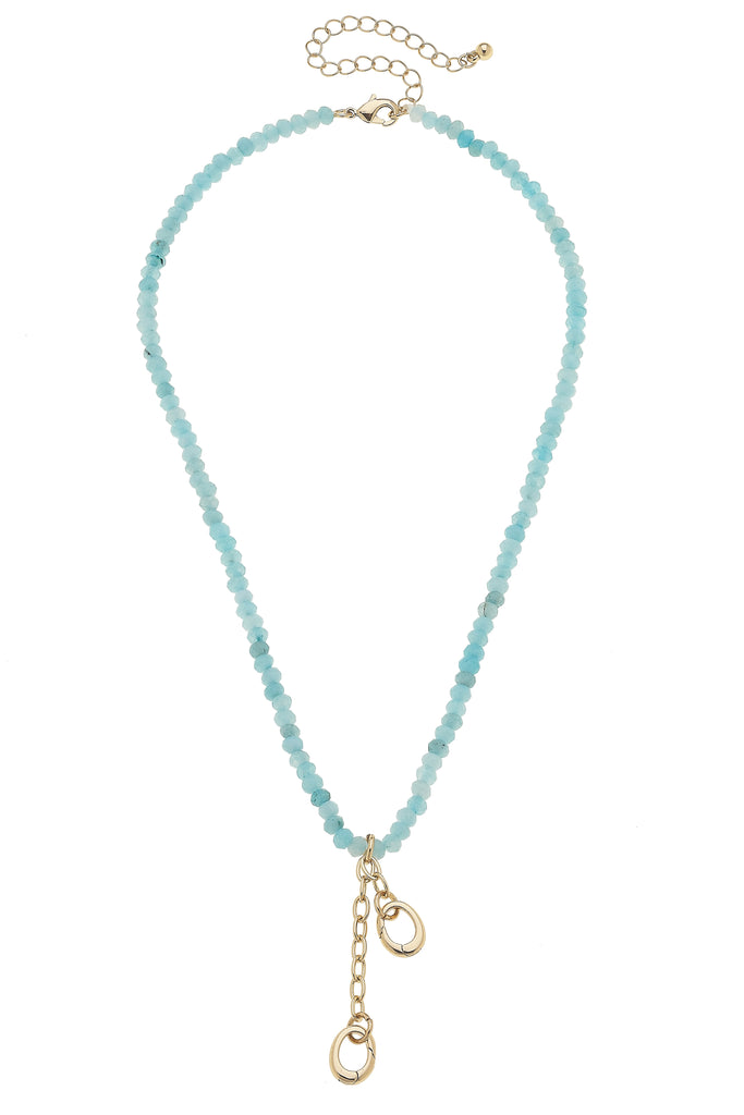 Lucy Gemstone Beaded Multi-Charm Necklace Base in Light Blue