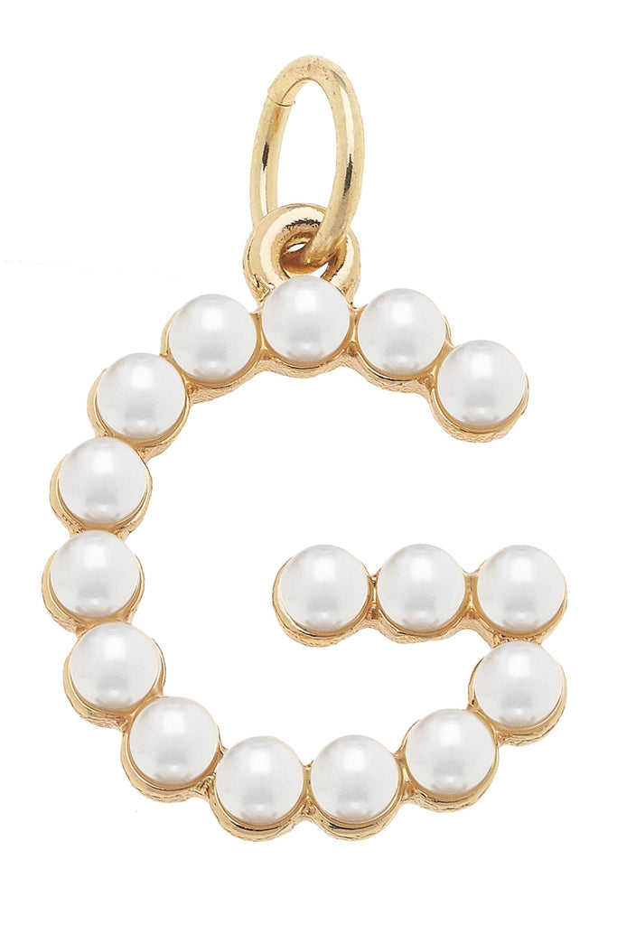 Pearl-Studded Letter "G" Charm in Ivory