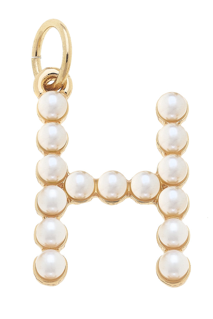 Pearl-Studded Letter "H" Charm in Ivory