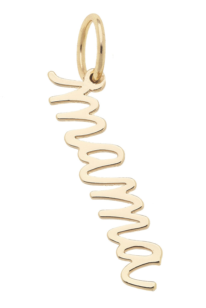 Mama Cursive Script Charm in Shiny Gold