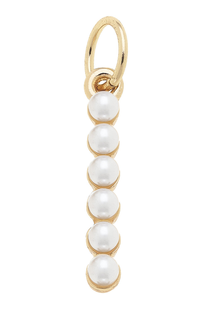 Pearl-Studded Letter "I" Charm in Ivory