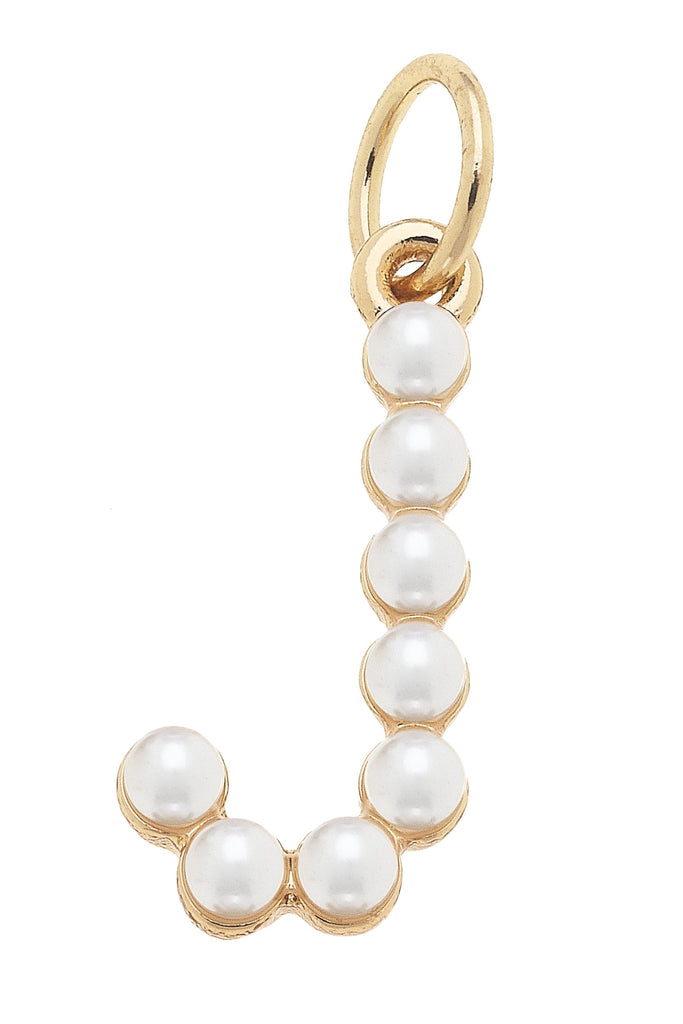 Pearl-Studded Letter "J" Charm in Ivory