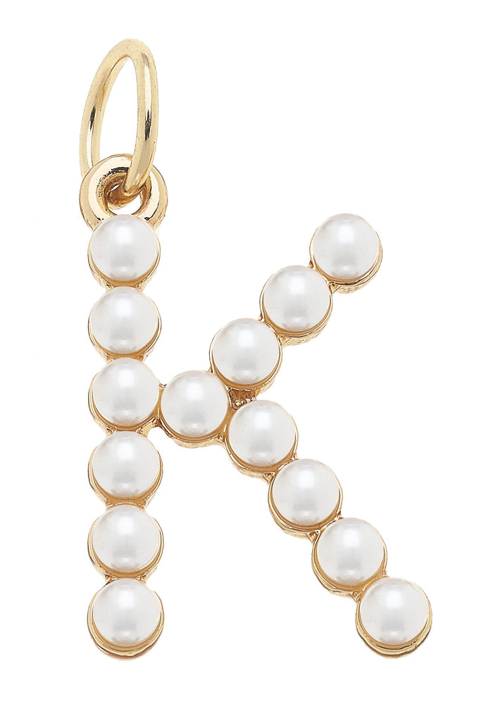 Pearl-Studded Letter "K" Charm in Ivory