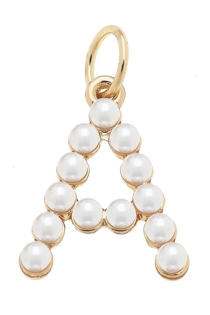 Pearl-Studded Letter "A" Charm in Ivory