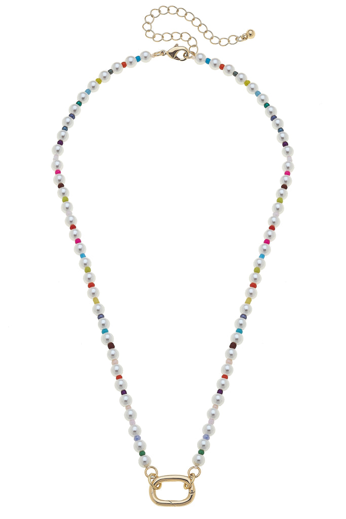 Mazie Rainbow Pearl Charm Necklace Base in Ivory